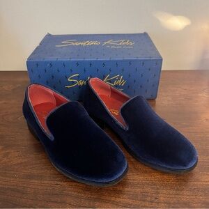 Boys Navy Velvet Loafers